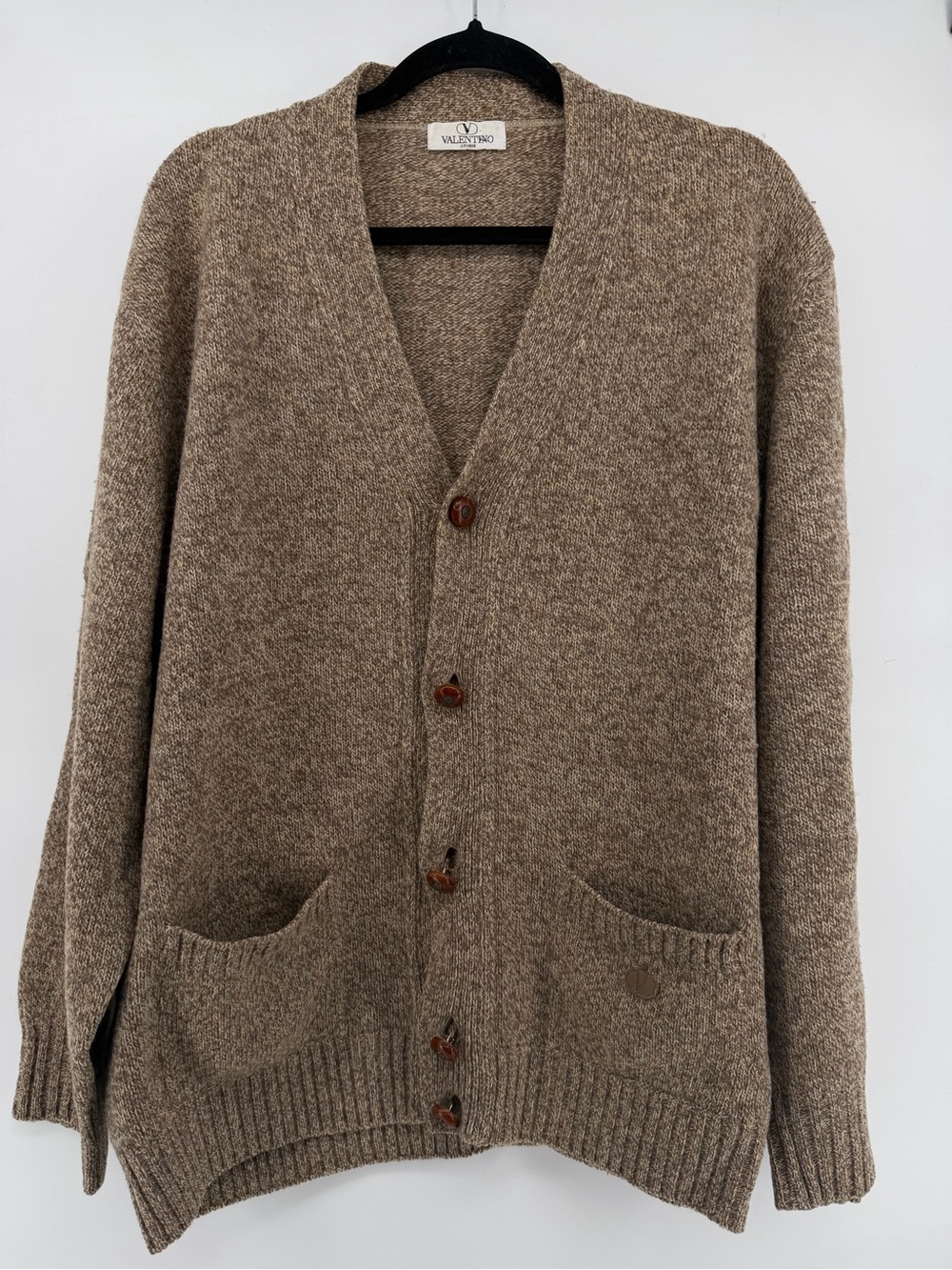 Vintage Valentino Studio Wool Cardigan XXL Brown Made in Italy Grandpa Core